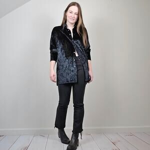 Vintage 90s Express Crushed Velvet Button Up Shirt Black Large/XL